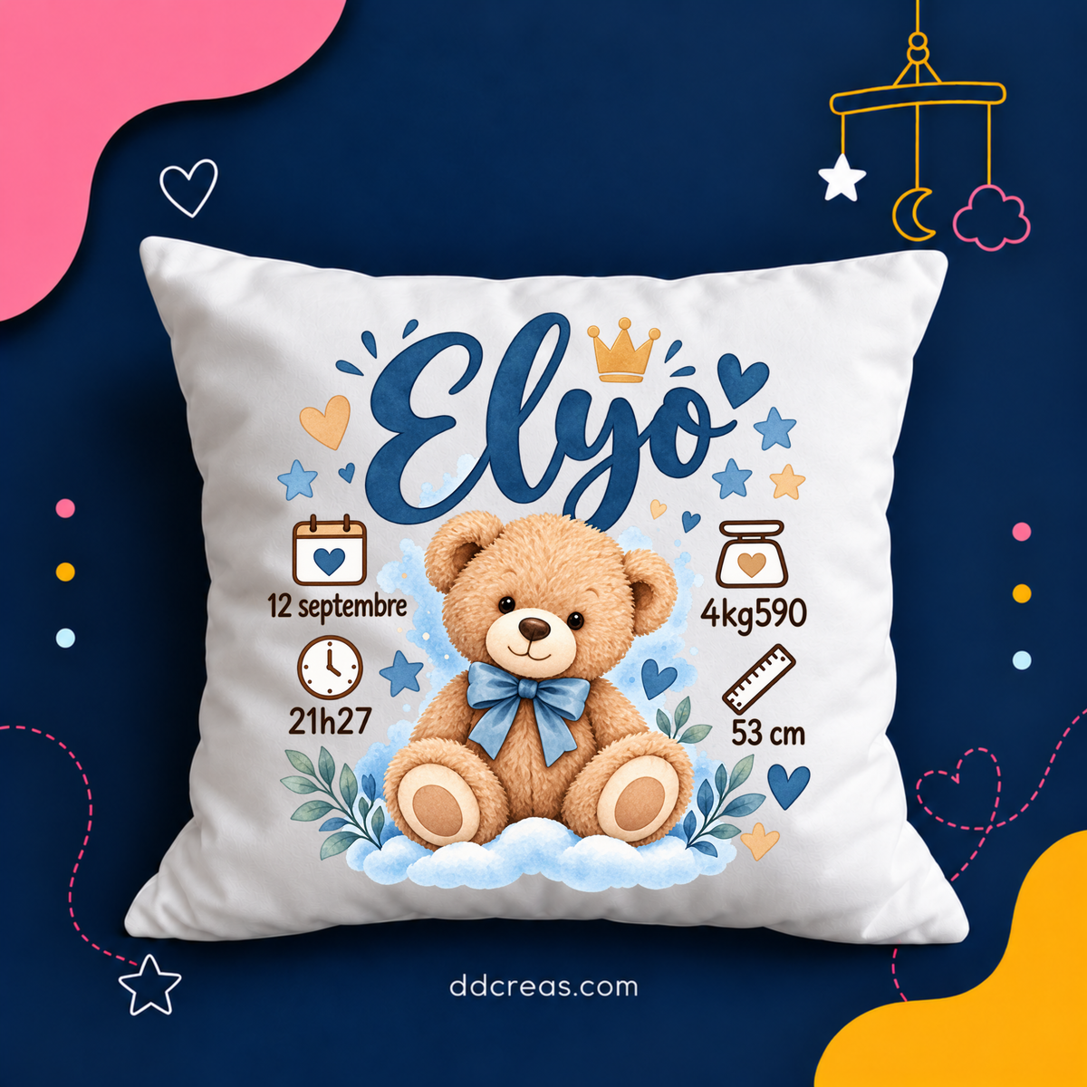 Coussin de Naissance Personnalisé thème Ourson
