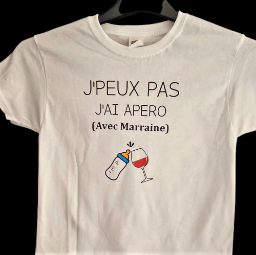 T-Shirt enfant " J'peux pas j'ai Apéro avec Marraine"