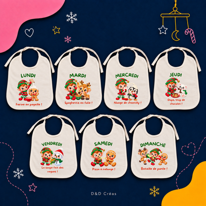 Lot de 7 bavoirs bébé de Noël  Une petite bêtise pour chaque jour 🎄