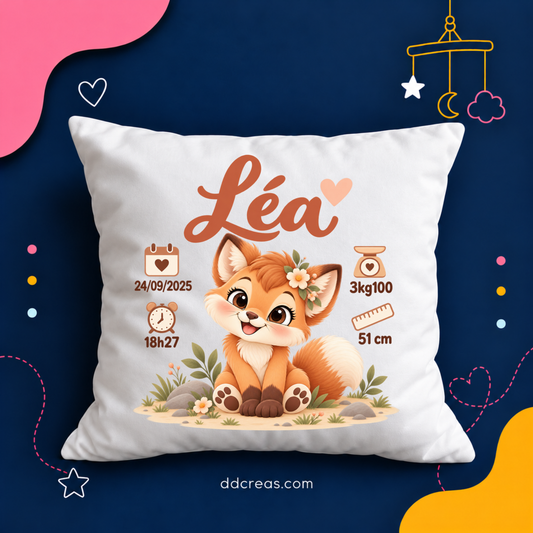 Coussin de Naissance Personnalisé thème Renard