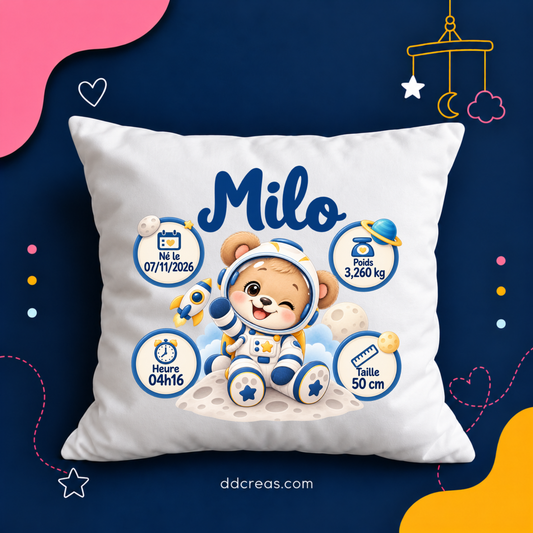 Coussin de Naissance Personnalisé thème Astronaute