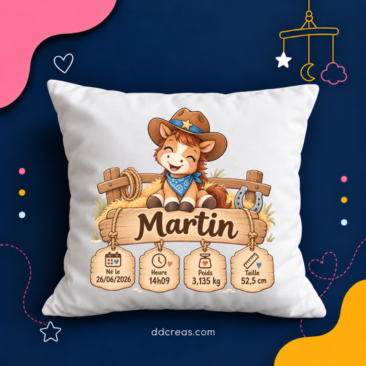 Coussin de Naissance Personnalisé thème Far west