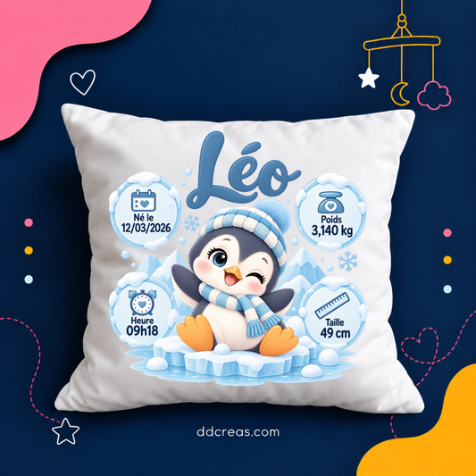 Coussin de Naissance Personnalisé thème Banquise