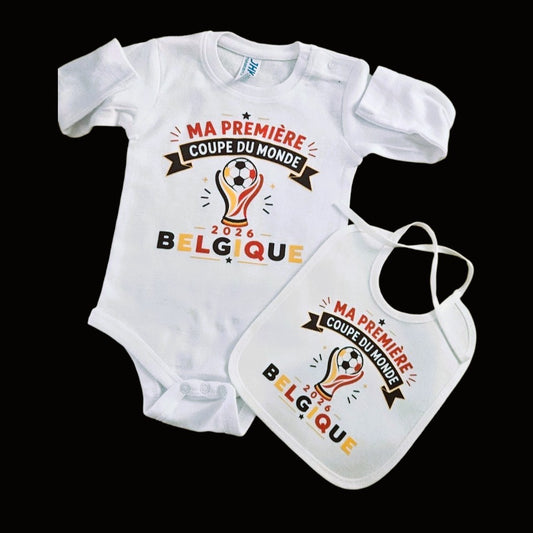 Lot Body + Bavoir Bébé 🇧🇪 Équipe de Belgique – Coupe du Monde 2026