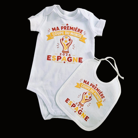 Lot Body + Bavoir Bébé 🇪🇸 Équipe d'Espagne – Coupe du Monde 2026
