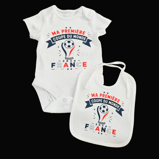 Lot Body + Bavoir Bébé 🇫🇷 Équipe de France – Coupe du Monde 2026