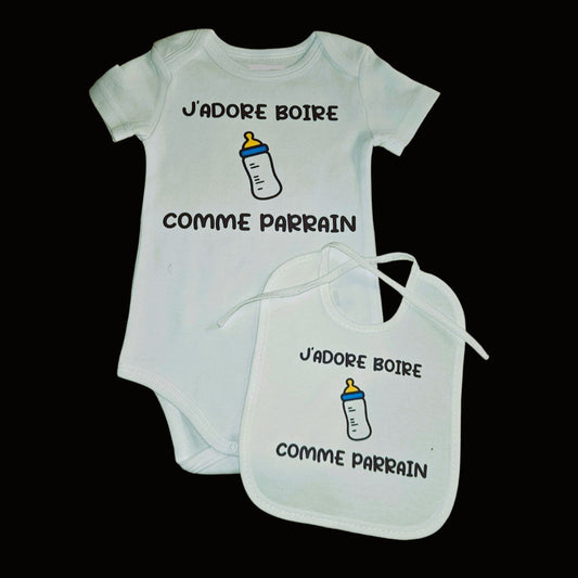 Lot Body et Bavoir J'adore boire
