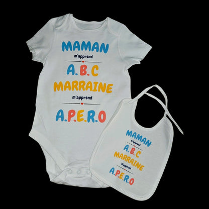 Lot Body et Bavoir Maman m'apprend ABC... APERO