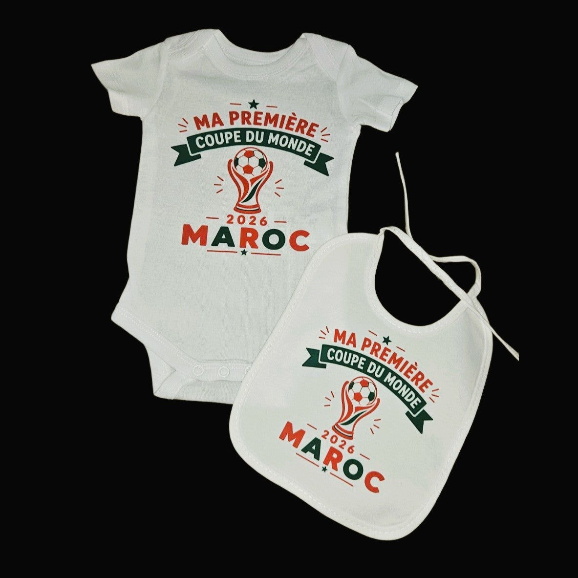 Lot Body + Bavoir Bébé 🇲🇦 Équipe du Maroc – Coupe du Monde 2026