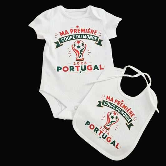 Lot Body + Bavoir Bébé 🇵🇹 Équipe du Portugal – Coupe du Monde 2026