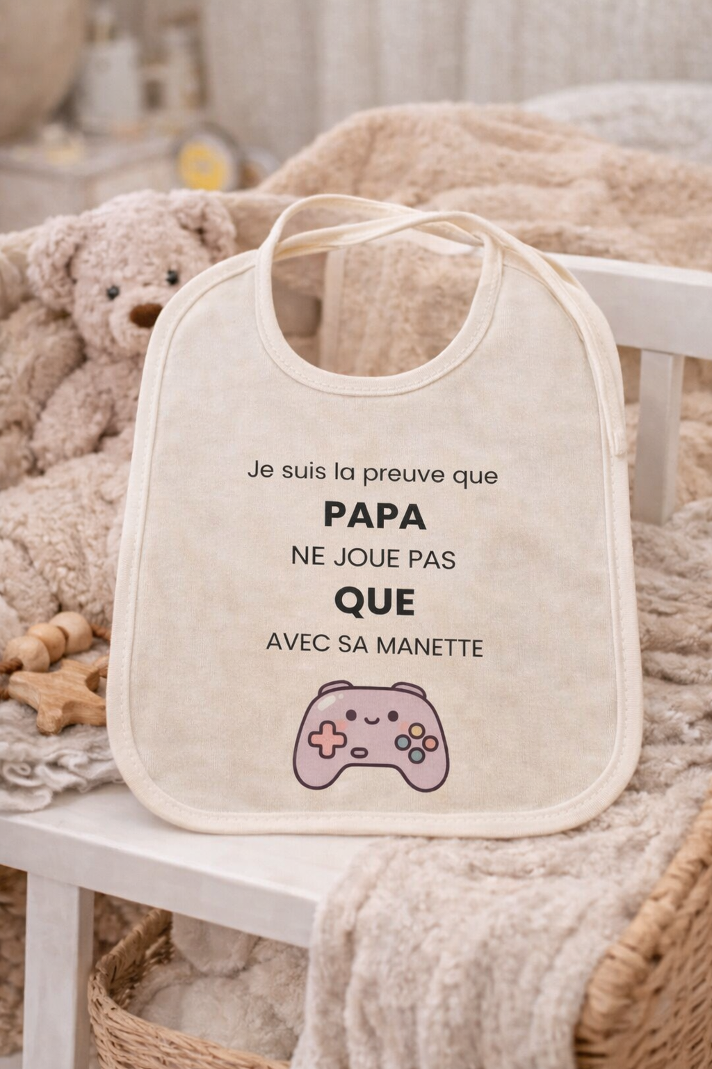Bavoir Je suis la preuve que Papa ne joue pas que avec sa manette
