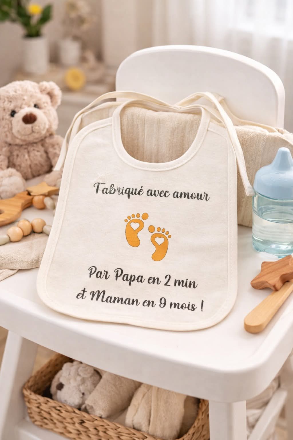 Bavoir Fabriqué avec amour par papa 2 min et maman 9 mois