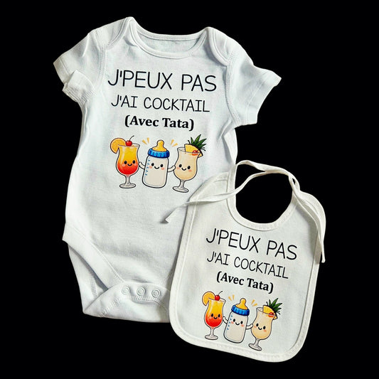 Lot Body et Bavoir J'peux pas j'ai Cocktail